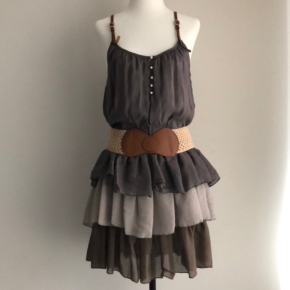 CECICO tiered ruffle dress with belt
